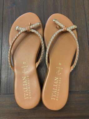 Italian Shoemakers Tan Rhinestone-Trim Women’s Flip Flop Sandals